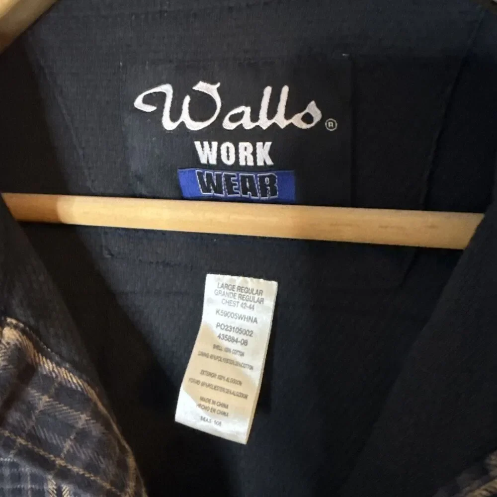 Walls Workwear‎ Mens Large Plaid Lined Thick Cotton Flannel Shirt Jacket Chore